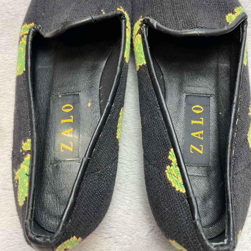 Vintage Zalo Womens Frog Needlepoint Loafers Size 8.5M Black Embroidered Spain - Picture 5 of 9